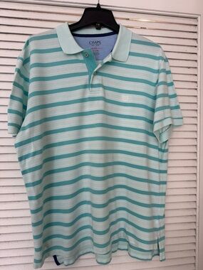 Chaps Men’s Mint and White Striped Polo Shirt